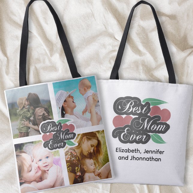 Beste Mama je Niedlicher Herzfoto Collage Familien Tasche (Von Creator hochgeladen)