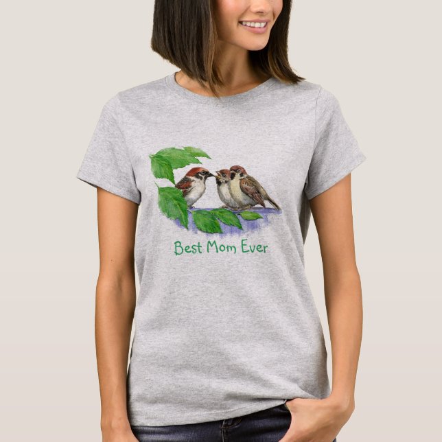 Beste Mama je oder individuelle Quote-Bird-Familie T-Shirt (Vorderseite)