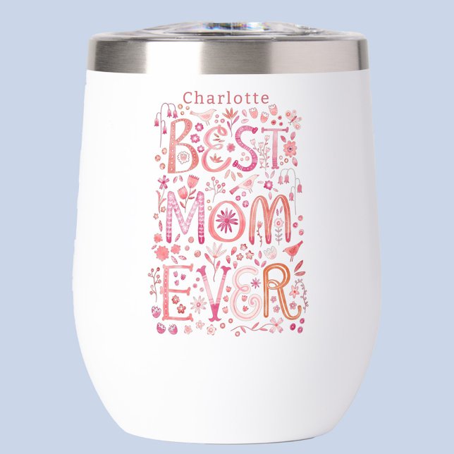 Beste Mama je Personalisiert (Best Mom Ever watercolor hand lettered personalized name Mothers Day or Mom Birthday thermal tumbler)