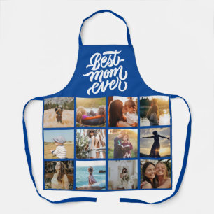 Beste Mama je Personalisiert 12 Foto Collage Blue Schürze