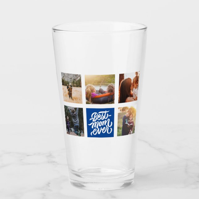 Beste Mama je Personalisiert Foto Collage Navy Blu Glas (Vorderseite)