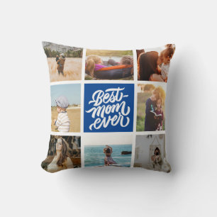 Beste Mama je Personalisiert Foto Collage Navy Blu Kissen