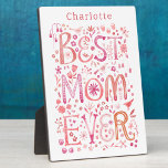Beste Mama je Personalisiert Fotoplatte<br><div class="desc">Handgezeichnete Aquarellfarbe Beste Mama jemals Blumendesign in Rosa. Ändern oder entfernen Sie den Namen zu personalisieren. Originelle Kunst von Nic Squirrell.</div>