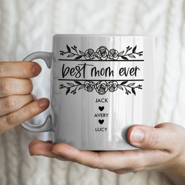 "Beste Mama je" Personalisiert mit 3 Kindernamen Kaffeetasse (Von Creator hochgeladen)