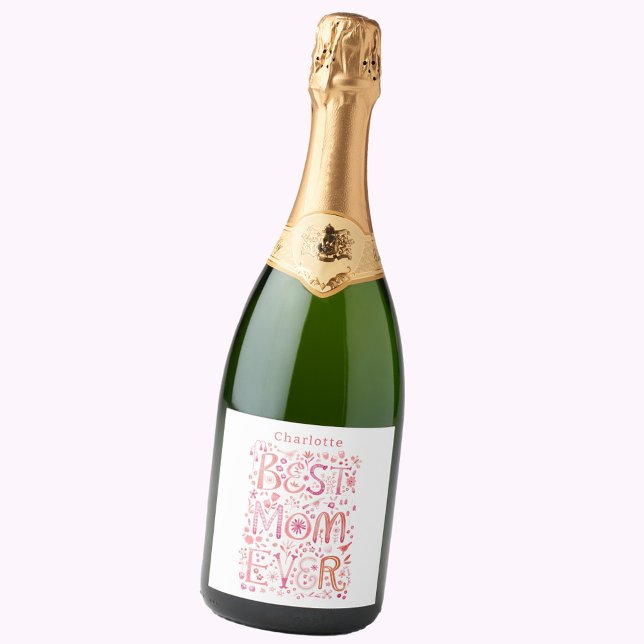 Beste Mama je Personalisiert Wasserfarbe (Personalized Best Mom Ever sparkling wine bottle label for Mother's Day, Mom's birthday or any day!)