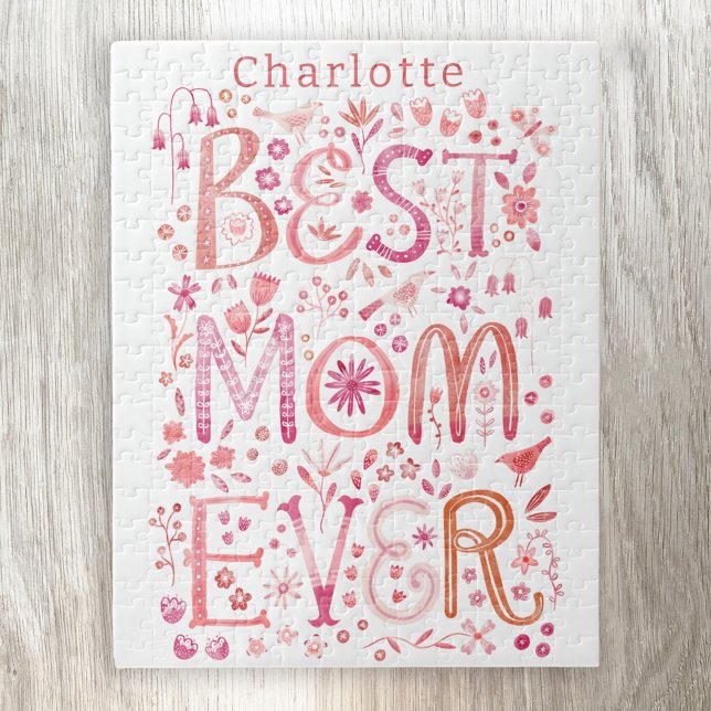 Beste Mama je Personalisiert Wasserfarbe (Best Mom Ever personalized name jigsaw with hand lettered watercolor detail)