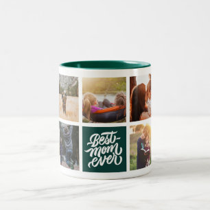 Beste Mama je Personalisierte Fotocollage grün Zweifarbige Tasse