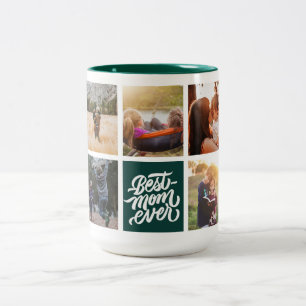 Beste Mama je Personalisierte Fotocollage grün Zweifarbige Tasse