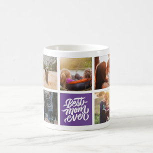 Beste Mama je Personalisierte Fotocollage Lila Kaffeetasse