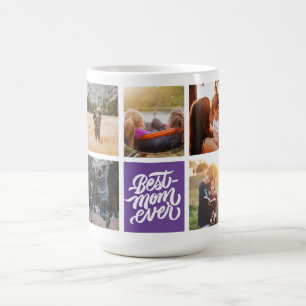 Beste Mama je Personalisierte Fotocollage Lila Kaffeetasse