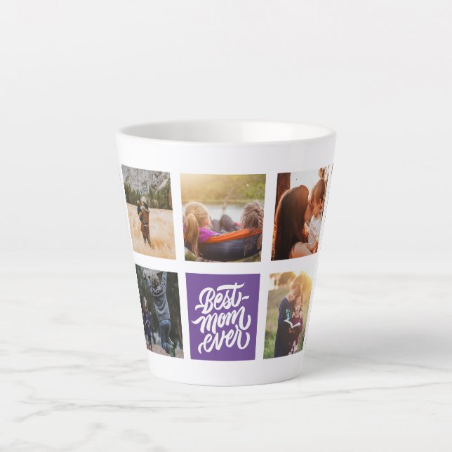 Beste Mama je Personalisierte Fotocollage Lila Milchtasse (Vorderseite)