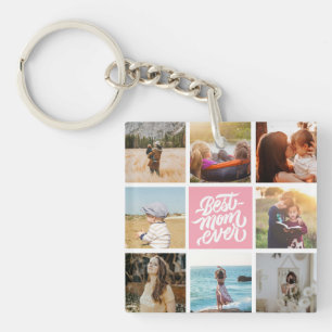 Beste Mama je Personalisierte Fotocollage Rosa Schlüsselanhänger