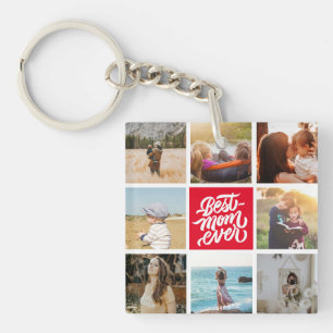 Beste Mama je Personalisierte Fotocollage Rot Schlüsselanhänger