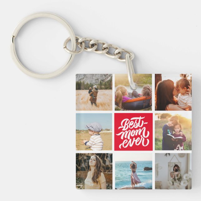 Beste Mama je Personalisierte Fotocollage Rot Schlüsselanhänger (Vorderseite)