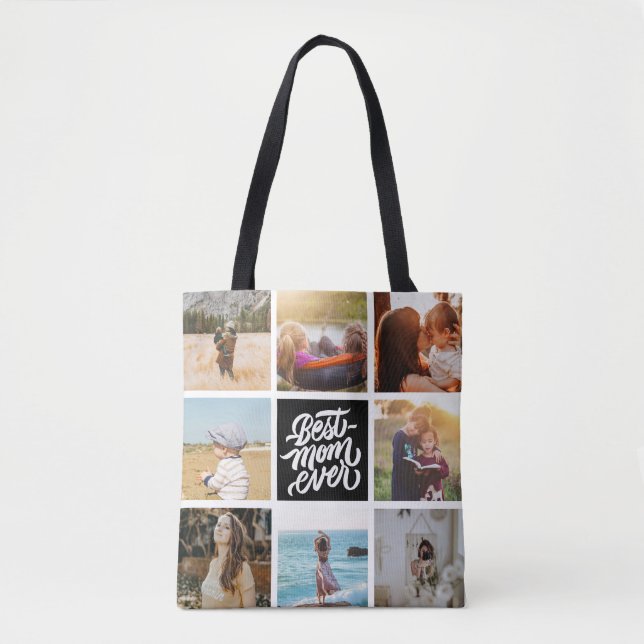 Beste Mama je Personalisierte Fotocollage Schwarz Tasche (Vorderseite)