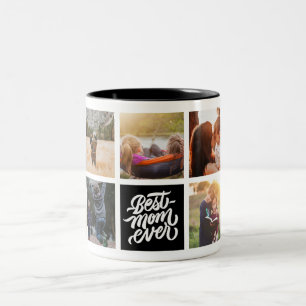 Beste Mama je Personalisierte Fotocollage Schwarz Zweifarbige Tasse