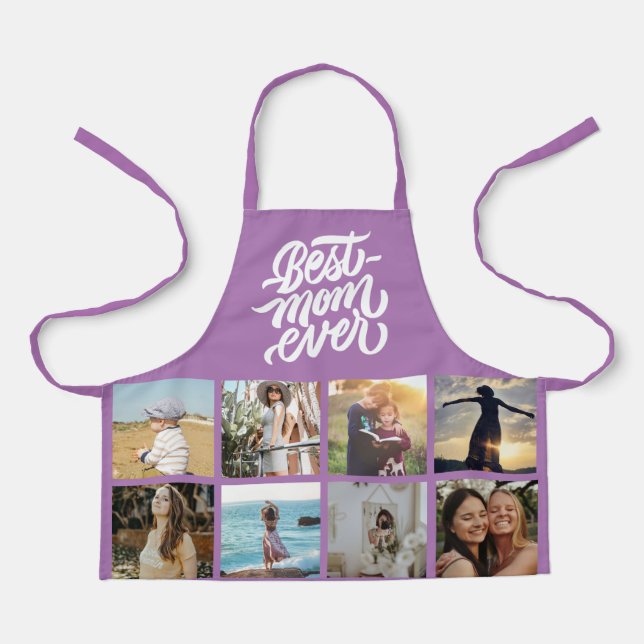Beste Mama je Personalisierter Foto Collage Lavend Schürze (Vorderseite)