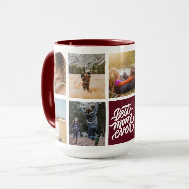 Beste Mama je Personalisierter Foto Collage Maroon Tasse (Vorderseite Links)