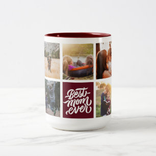 Beste Mama je Personalisierter Foto Collage Maroon Zweifarbige Tasse