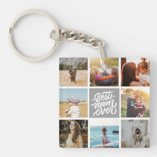 Beste Mama je Personalisierter FotoCollage Grau Schlüsselanhänger