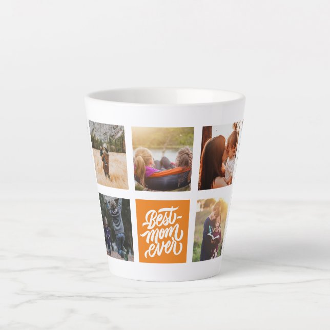 Beste Mama je Personalisierter FotoCollage Orange Milchtasse (Vorderseite)
