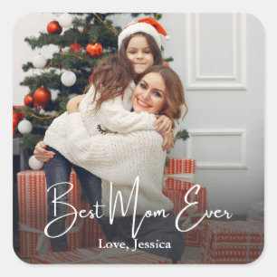 Beste Mama je Personalisiertes Foto Quadratischer Aufkleber