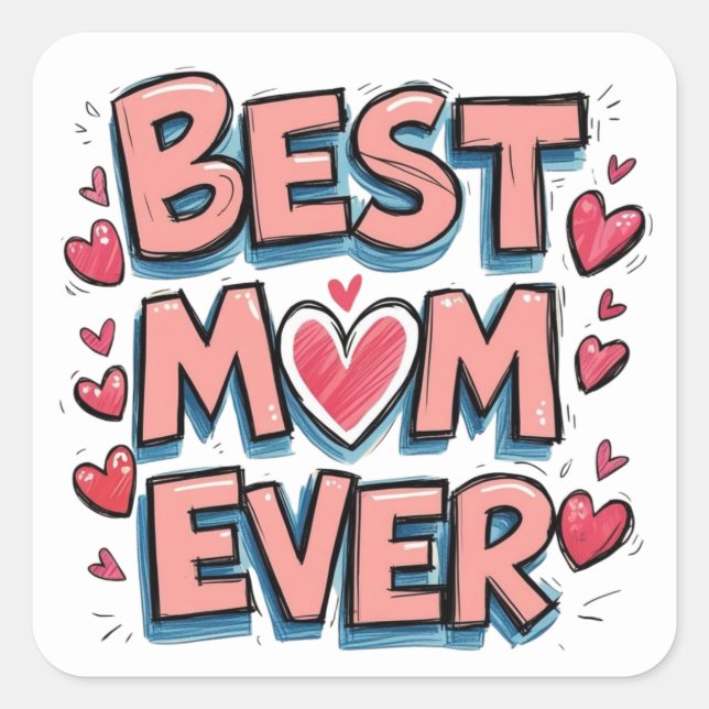 Beste Mama je Quadratischer Aufkleber (Vorderseite)