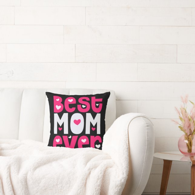 Beste Mama je Quirky Herz Pink White Black Kissen (Liege)