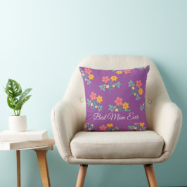 Beste Mama je Retro Daisy Bouquet Lila Kissen