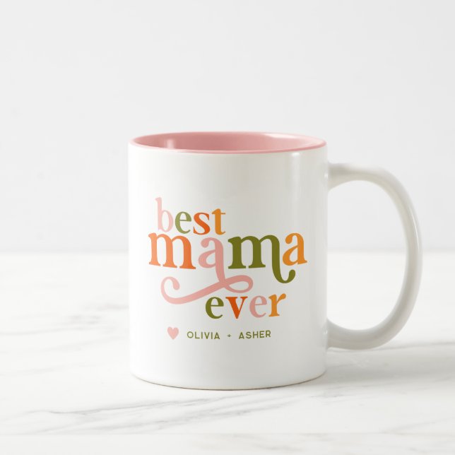 Beste Mama je Retro farbenfrohe Buchstaben Zweifarbige Tasse (Rechts)