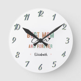 Beste Mama je Retro Script Groovy Mutter Tag Runde Wanduhr