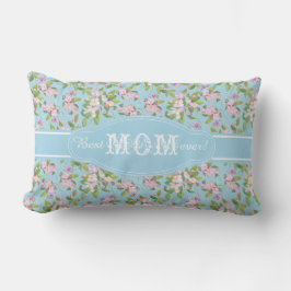 Beste Mama je rosa Apple Blossom auf blauem Muster Lendenkissen