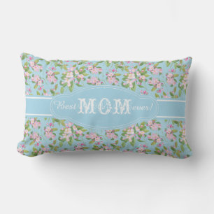 Beste Mama je rosa Apple Blossom auf blauem Muster Lendenkissen