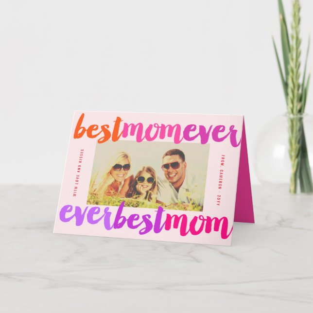 Beste Mama je rosa Fett Pinselschrift Modernes Fot Karte (Vorderseite)