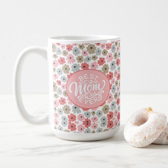 Beste Mama je rosa Floral  Kaffeetasse (Mit Donut)