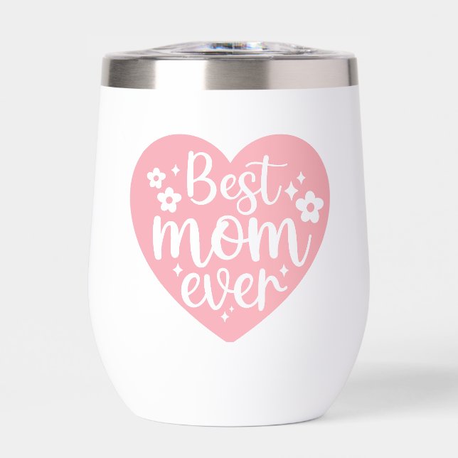 Beste Mama je rosa Herz mit Blume (Vorderseite)