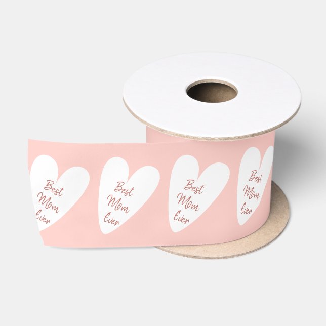 Beste Mama je rosa Muster eines weißen Herzens Satinband (Spule)