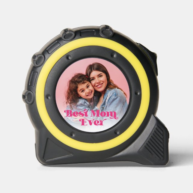 Beste Mama je rosa Retro Text Foto Maßband (Vorderseite)