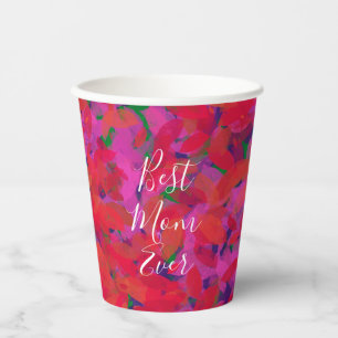 Beste Mama je Roter Blumengarten Handgemalt Pappbecher
