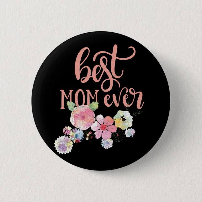 Beste Mama je. Schaltfläche Wasserfarben-Blume Button (Vorderseite)