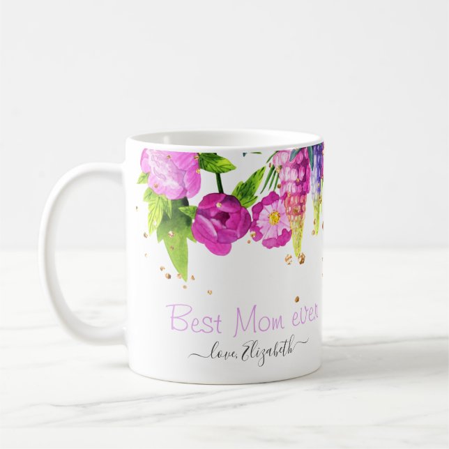 Beste Mama je Schöne florale Zwei-Tonen-Kaffee-Tas Kaffeetasse (Links)
