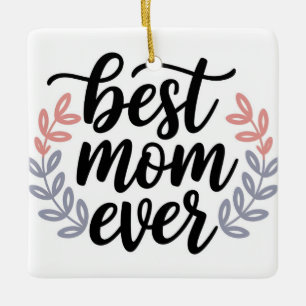 Beste Mama je Skript mit zartem Leaf Keramikornament