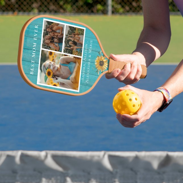 Beste MAMA je Sonnenblume 3 Foto Collage Pickleball Schläger (InSitu)