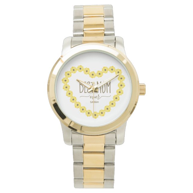 Beste Mama je Sonnenblume Personalisierter Name Wi Armbanduhr (Vorderseite)