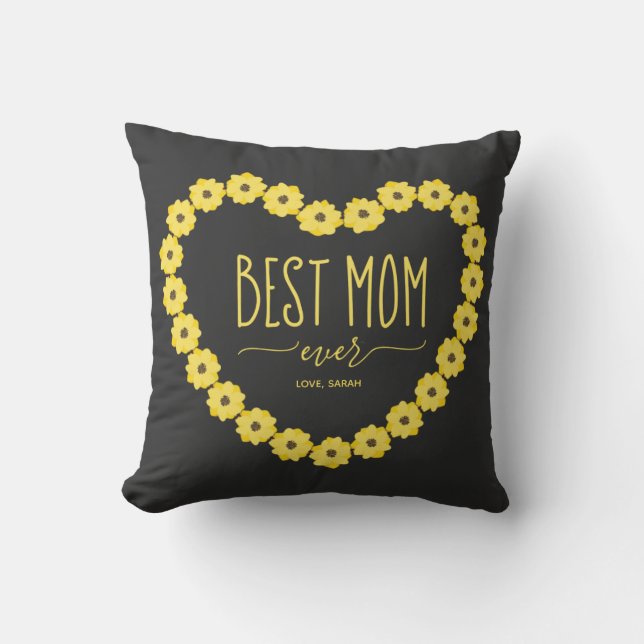 Beste Mama je Sonnenblumen Personalisierter Name Kissen (Vorderseite)