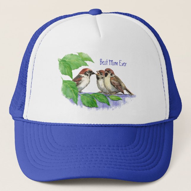 Beste Mama je Sparrow, Niedliche Vogelfamilie Truckerkappe (Vorderseite)