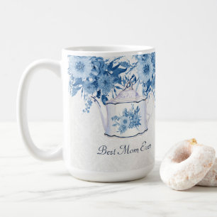 Beste Mama je Teapot Navy Blau in weißen Blume Kaffeetasse