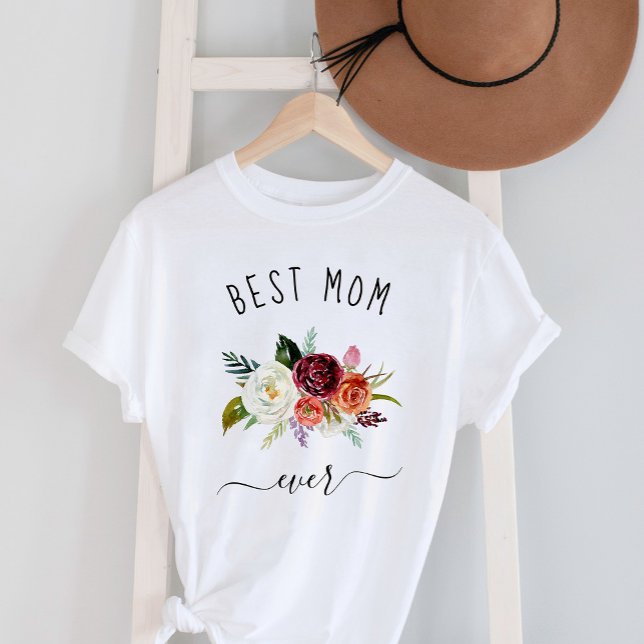 Beste Mama je | Trendy Burgundy Boho Floral T-Shirt (Von Creator hochgeladen)