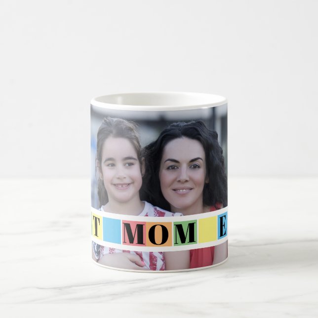 Beste MAMA je Typografie farbige Blöcke Foto Kaffeetasse (Mittel)