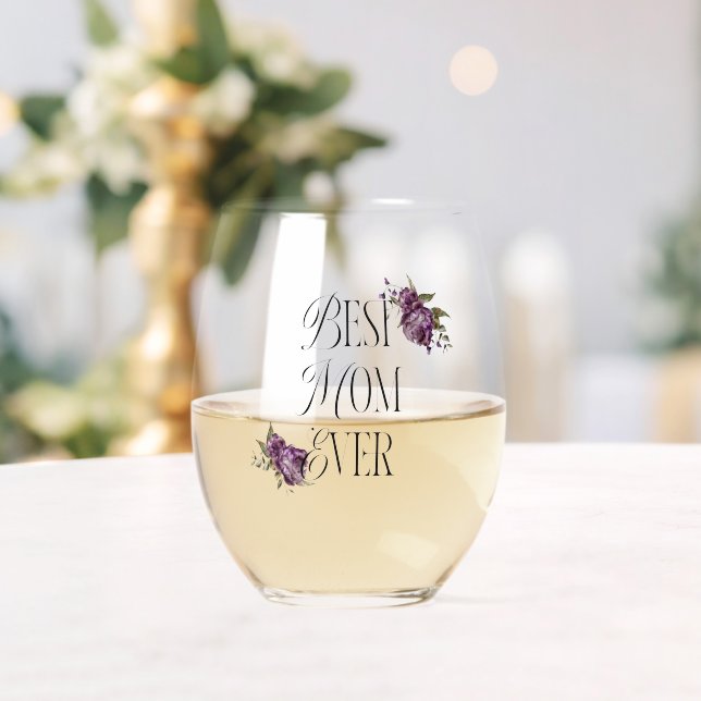Beste Mama je Typografie Lila Weinglas Ohne Stiel (Insitu (Hochzeit))